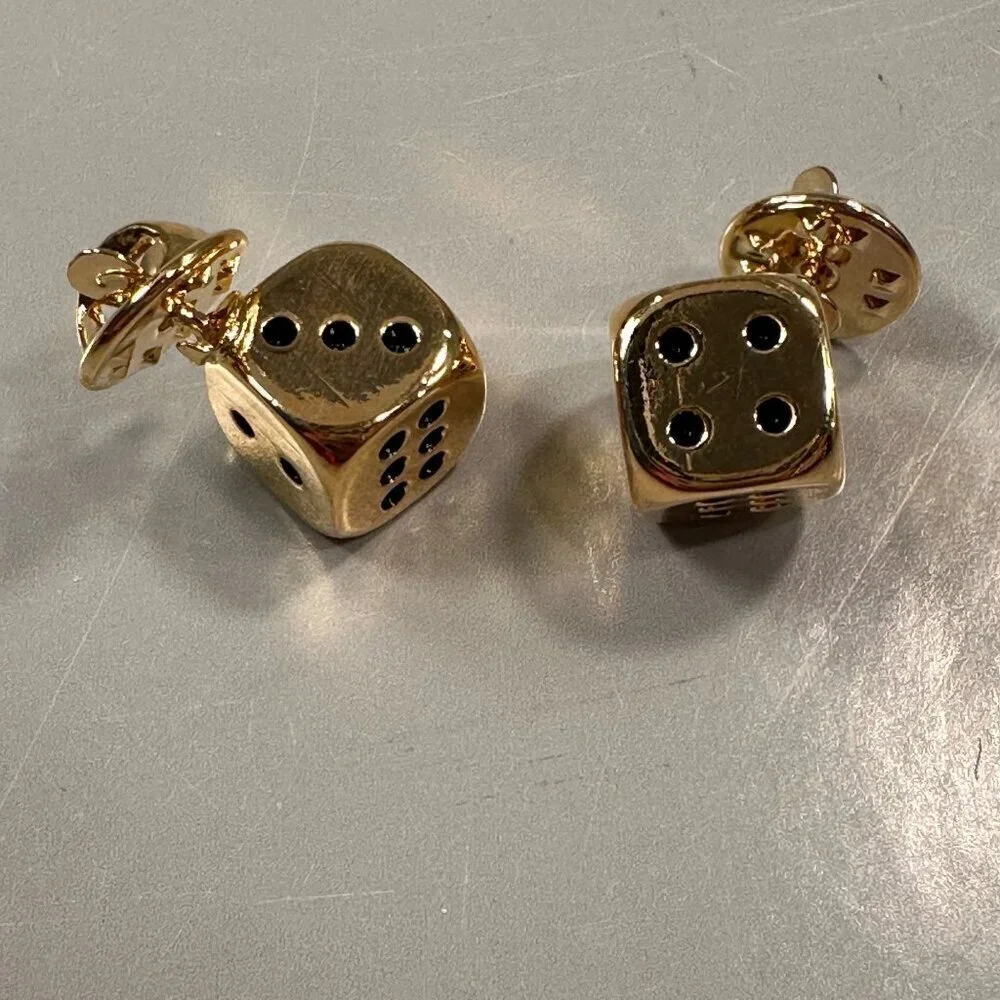 Dice Pair Gold Cufflinks Enamel Badge Lapel Pins Jewelry Accessories